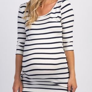 Ivory Black Striped 3/4 Sleeve Maternity Top